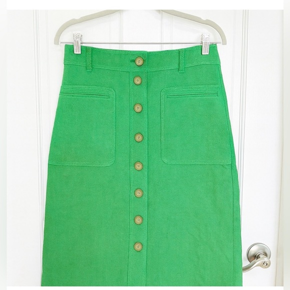 J. Crew Vibrant Green A-Line Linen Skirt with Buttons Size 10T - Picture 2 of 7